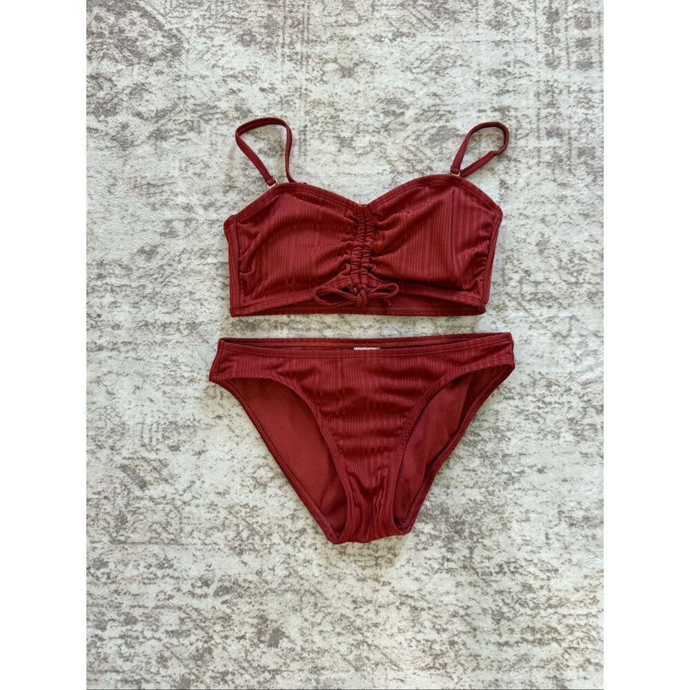 No Boundaries Women's Textured 2-Piece Bikini Set Rusty Brick Junior Size Small